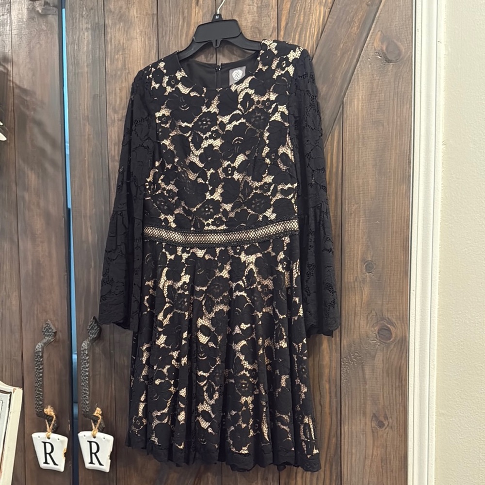 Elegant Black Lace Dress with Gold Accents